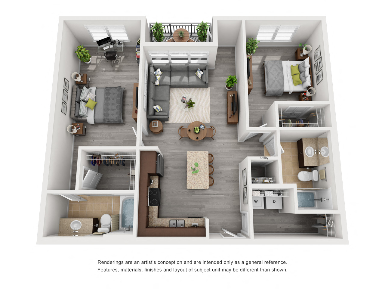 Floor plan for 2 beds, 2 baths, 1180 sqft